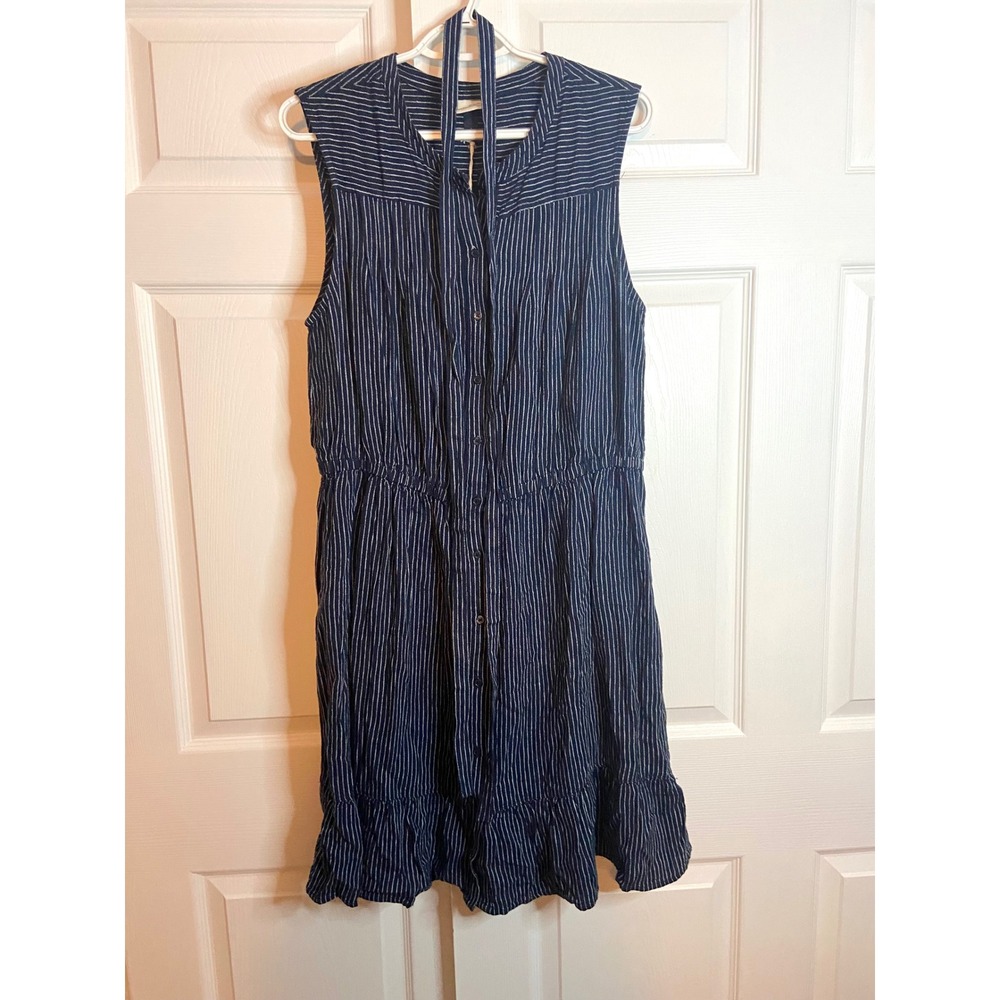 Universal Thread Navy Stripe Linen Blend Sleeveless Ruffle Hem Dress Large NWT